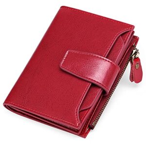 SENDEFN Women's RFID Blocking Leather Small Compact Bi-fold Zipper Pocket Wallet Card Case Purse with ID Window