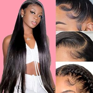 Human Hair Wig 13x4 Straight Lace Front Wigs Human Hair Lace Frontal Wigs for Black Women With Baby Hair 150% Density Brazilian Virgin Human Hair Pre plucked with Natural Hairline 16 inch