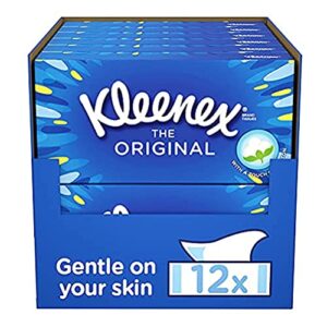 Kleenex Original Facial Tissues - Pack of 12 Tissue Boxes - Soft Tissues for Everyday Use - Gentle on Your Family's Skin with a Touch of Cotto