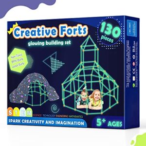 130 Pcs Fort Building Kit for Kids - Glow in the Dark