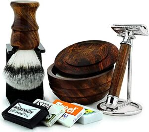 7 Pcs Wooden Made Men's Shaving Gift Kit Classic Wet Shave Safety Razor