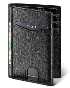 VULKIT Credit Card Holder RFID Blocking Slim Leather Wallet Anti Scan Bank Card Holder Quick Access with 10 Slots (Cross Black)