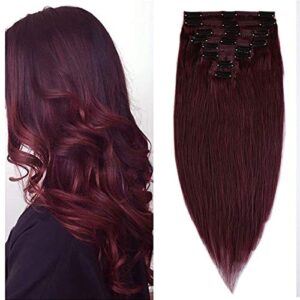 20" Real Hair Clip in Human Hair Extensions Double Weft #99J Wine Red (150g)