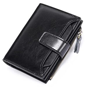 SENDEFN Women's RFID Blocking Leather Small Compact Bi-fold Zipper Pocket Wallet Card Case Purse with ID Window