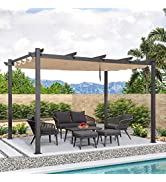 PURPLE LEAF 3 X 4 M Metal Pergola With Retractable Roof, Large Garden Pergola With Teak-Finish Po...
