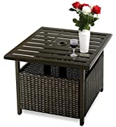 COSTWAY Folding Wicker Table for Indoor Outdoor, Premium Metal and Waterproof PE, Portable Design...
