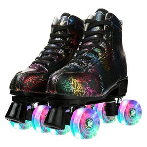 XUDREZ Unisex Roller Skates PU Leather 4 Wheel Shiny Roller Skates for Beginners Outdoor