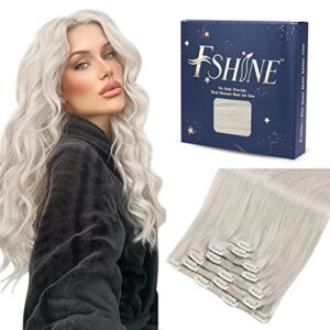 Fshine Clip in Human Hair Extensions 20 Inch/50CM Platinum Blonde Clip in Hair Extensions 7 Pcs 120g Straight Thick Invisible Remy Natural Hair Extensions Clip in for Wome