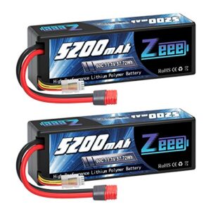 Zeee 3S Lipo Battery 11.1V 60C 5200mAh Hard case Battery with Deans Plug for RC Car Boat Truck Helicopter Airplane Racing Models(2 Packs)