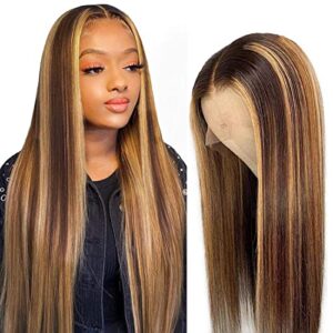 13X4 Lace Front Human Hair Wig Ombre Honey Blonde Highlight Wigs