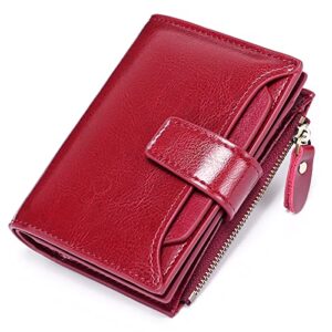 SENDEFN Women's RFID Blocking Leather Small Compact Bi-fold Zipper Pocket Wallet Card Case Purse with ID Window