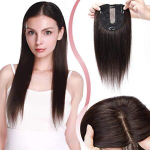 Elailite Hair Toppers For Thinning Hair Women Real Hair uk - 100% Human Hair Extensions Clip in Toupee SILK BASE (2.5*9cm) Crown HairPiece (#02 Dark Brown
