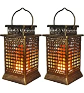 Metal Solar Lanterns, Amzxart Solar Lights Hanging Lanterns with Flickering Flame LED Waterproof ...