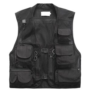 Phorecys Mens Outdoor Casual Hollow Out Thin Multi-pockets Stand Collor Hooded Outerwear Camping Hunting Fishing Photography Vests Gile