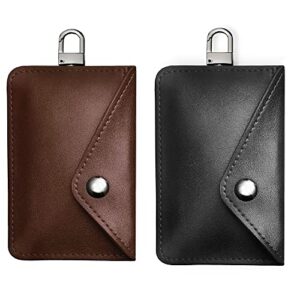 FANACAN Genuine Leather Faraday Pouch for Car Keys - 2-Pack Signal Blocking Bag - Anti Theft Key Case - Car Remote Controls Case - Gift RFID Key Fob Protector for Women