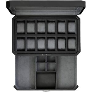 Watch Box with Valet Drawer for Men - 12 Slot Luxury Watch Case Display Organizer