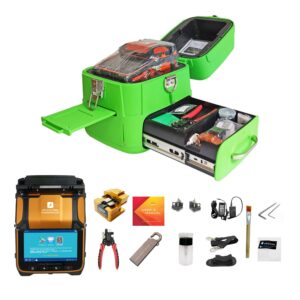 QIIRUN AI-9 Fusion Splicer Fiber Optic with 30 Tutorials Fibre Optic Fusion Splicer Core Alignment Automatic Focus Fast 5s Splicing 15s Heating with Large Battery (Green Toolbox)