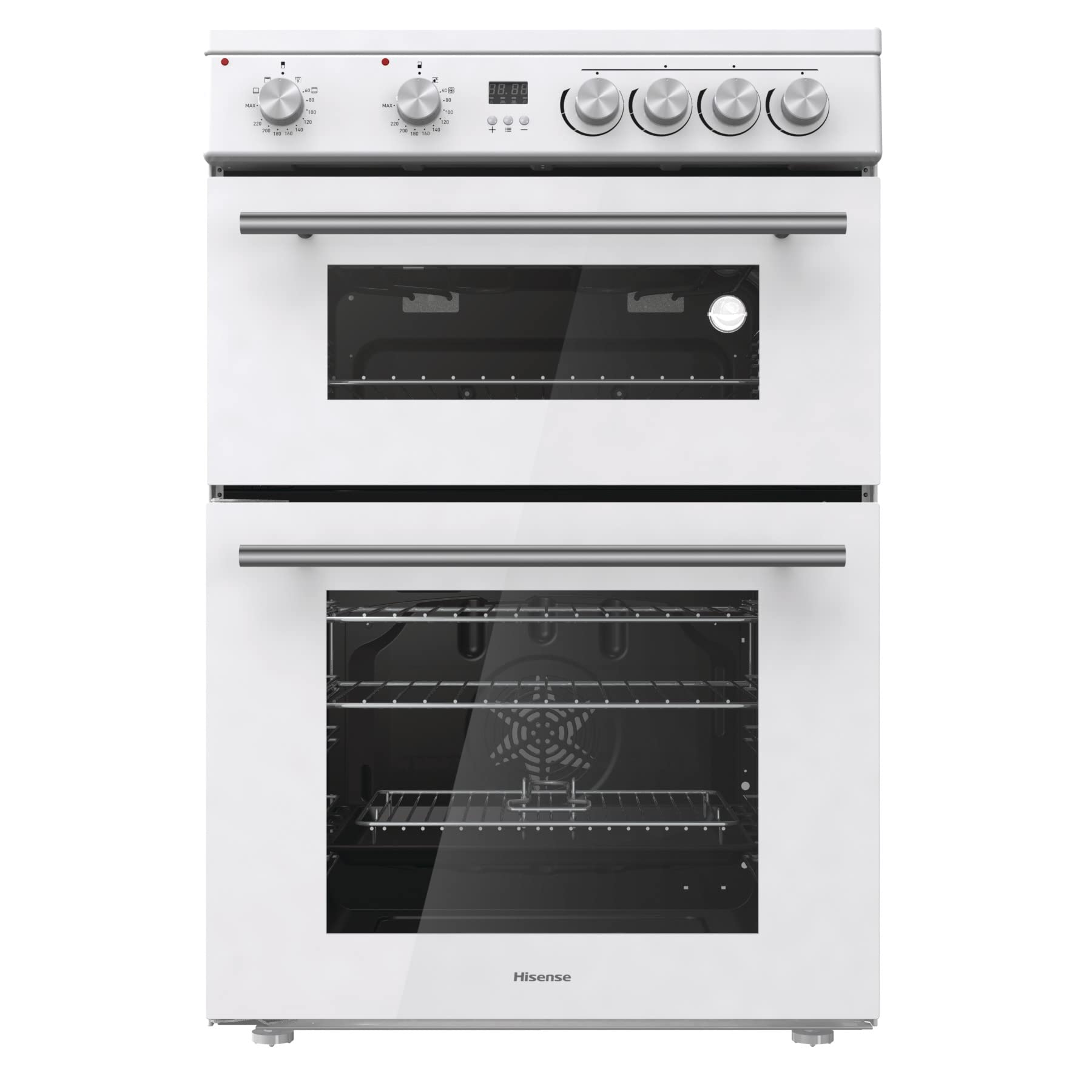 Hisense HDE3211BWUK 60cm Electric Cooker with Ceramic Hob-White A Rated Double Oven            [Energy Class A]