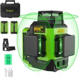 Huepar Laser Level Self Leveing 3D Green Beam Three-Plane Leveling and Alignment Self-Leveling Laser Tool 2 Li-ion Batteries with Type-C Charging Port & Magnetic Bracket