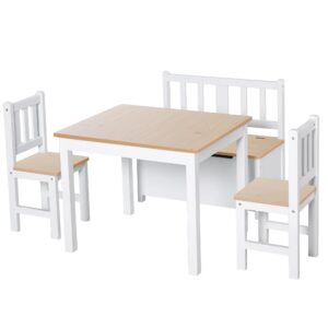 HOMCOM 4-Piece Kids Table and Chair Set with 2 Wooden Chairs