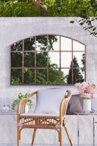 MirrorOutlet Large Metal Rustic Arched Shaped Window Garden Outdoor Mirror New 90cm X 56cm
