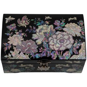 February Mountain Mother of Pearl Jewelry Organizer Box Gift for her Jewelry Boxes for Women 2 Layers Jewelry Storage Case with Large Mirror Antique Vintage Room décor Trinket Keepsake Box