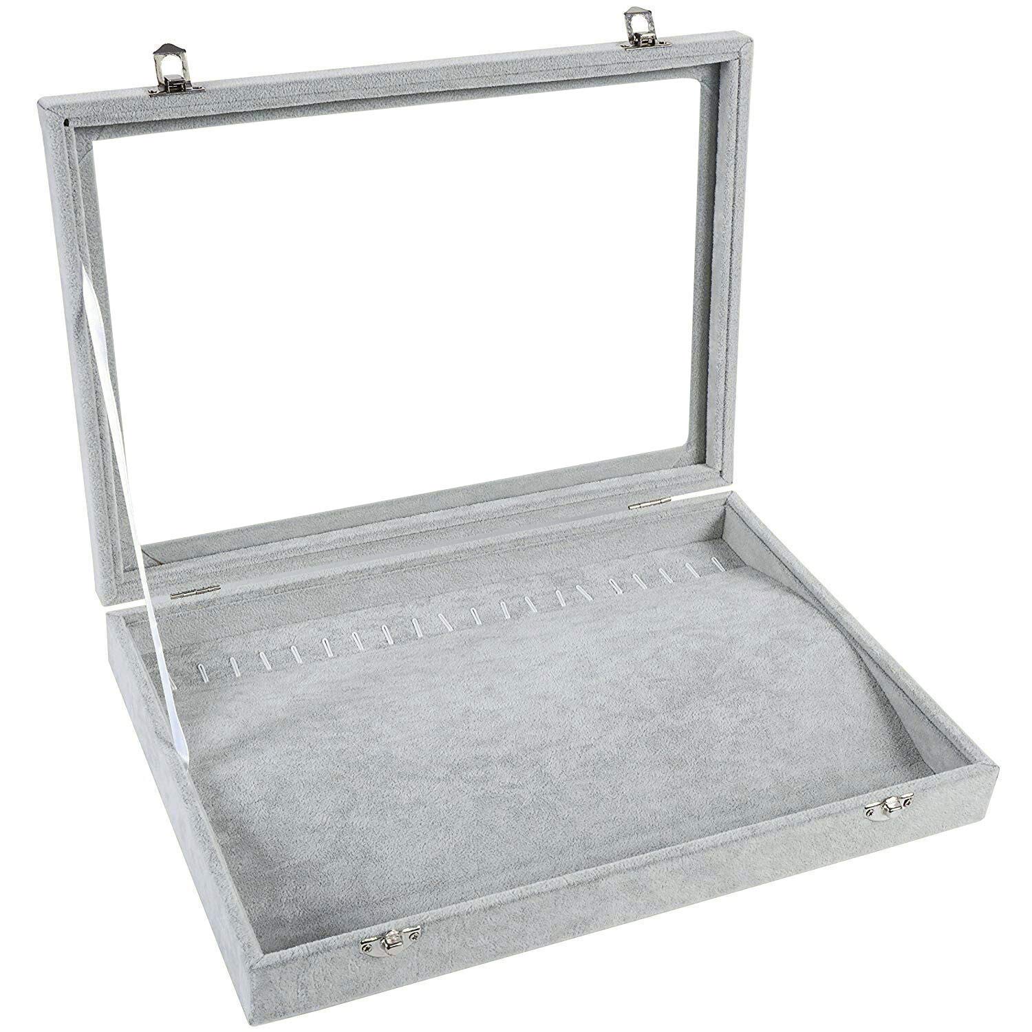 BASUWELL Velvet Glass Necklace Bracelet Anklet Display Storage Holder Jewellery Storage Box Case Organise