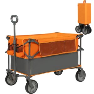 Portal Garden Trolley Folding Festival Beach Camping Larger Capacity Pull along Cart Collapsible Wagon with Wheels Heavy Duty Foldable Picnic Trailer Hand Truck