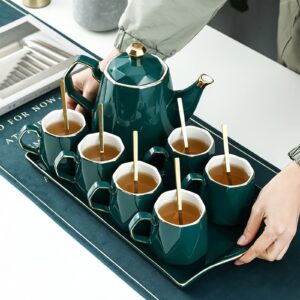 DUJUST 14 pcs Tea Set of 6 with Tea Tray & Spoons