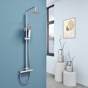 Huibathroom Thermostatic Shower Mixer Set for Bathroom Square Chrome Designer Rainfall Shower Head Handset Exposed Valve