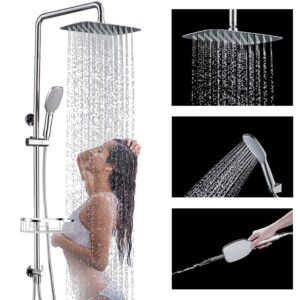 Shower Set XXL Square Rainfall Shower Head and Hose Set with 304 Stainless Shower Riser Rail kit