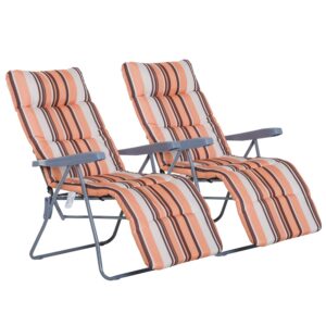 Outsunny Set of 2 Garden Patio Outdoor Sun Recliners Loungers Folding Foldable Multi Position Relaxers Chairs with Cushions Fire Retardant Sponge (Coffee White)