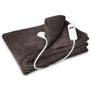 Navaris Electric Blanket - Double Size Heated Over Blanket with 3 Heat Settings and Auto Shut Off Timer - Plush Polyester Bed Throw (Dark Brown)