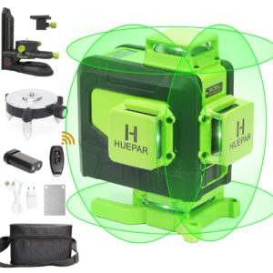 Huepar 4x360 Remote Control Laser Level Self-Leveling 16 Lines Green Beam 4D Cross Line Tiling Floor Laser Tool-Horizontal&Vertical Laser Lines