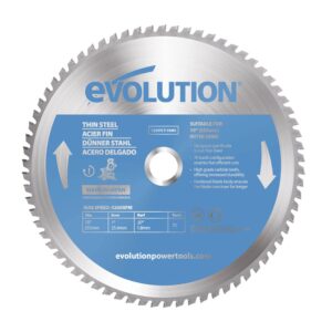 Evolution (T255TCT-70MS) - 255 mm Mitre Saw Blade (AKA TCT Saw Blade) For Cutting Thin Steel - Carbide Tipped Metal Saw Blade Produces Virtually No Heat