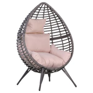 Outsunny Outdoor Indoor Rattan Egg Chair Wicker Weave Teardrop Chair with Cushio
