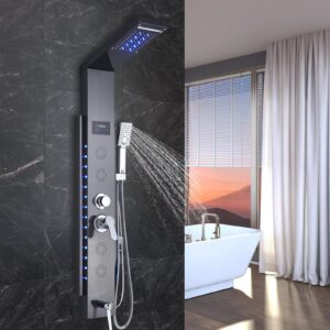 AWorddy LED Shower Panel Column Tower with Waterfall