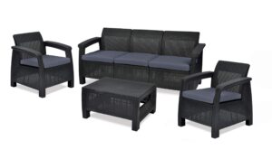 Keter Corfu Outdoor 5 Seater Rattan Sofa Furniture Set with Accent Table