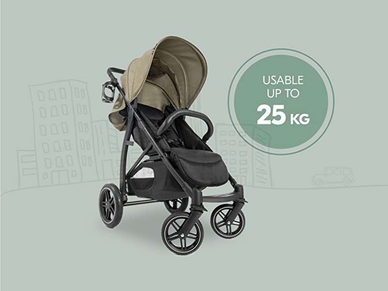 pushchair with max charge of 25 kg (child 22 kg + basket 3 kg)