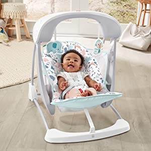 ​Fisher-Price Deluxe Take-Along Swing & Seat - Pacific Pebble portable swing and stationary chair