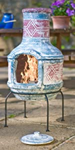 La Hacienda Chimenea Fire Outdoor Garden Patio Cooking Wood Log Party Handmade Handpainted Stand