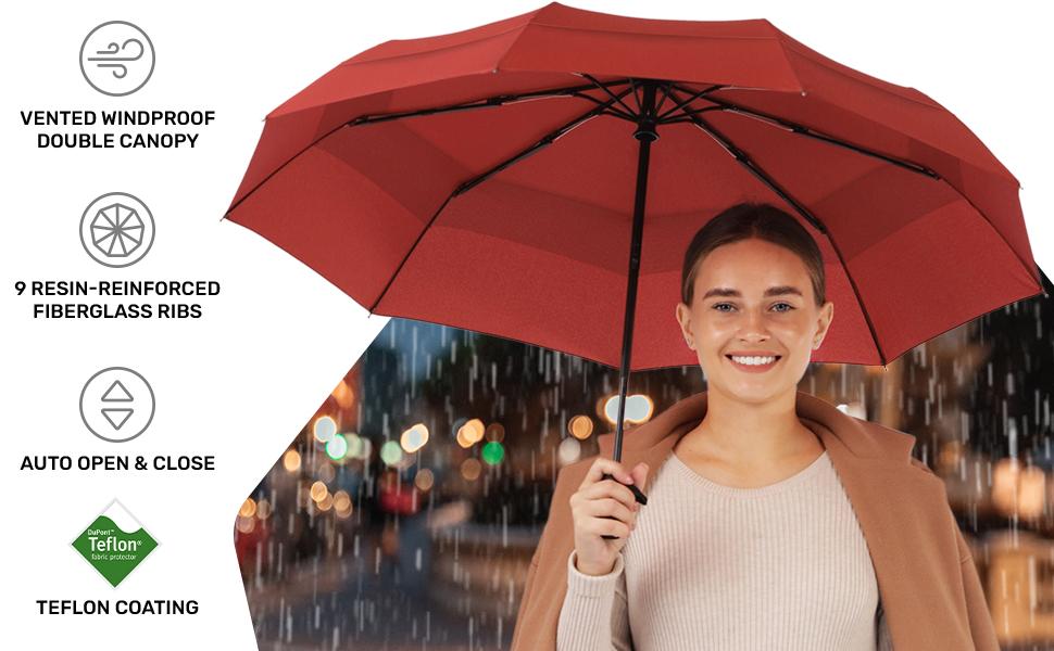 Woman holding Repel Travel Umbrella