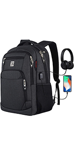 Laptop Backpack with USB Charging Headphone Port
