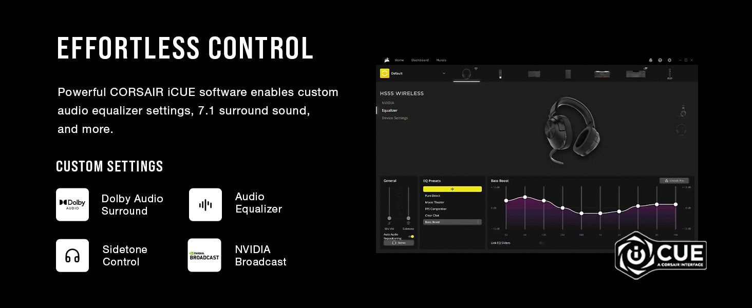 NVIDIA Broadcast, Dolby Audio Surround, Audio Equalizer, iCUE 