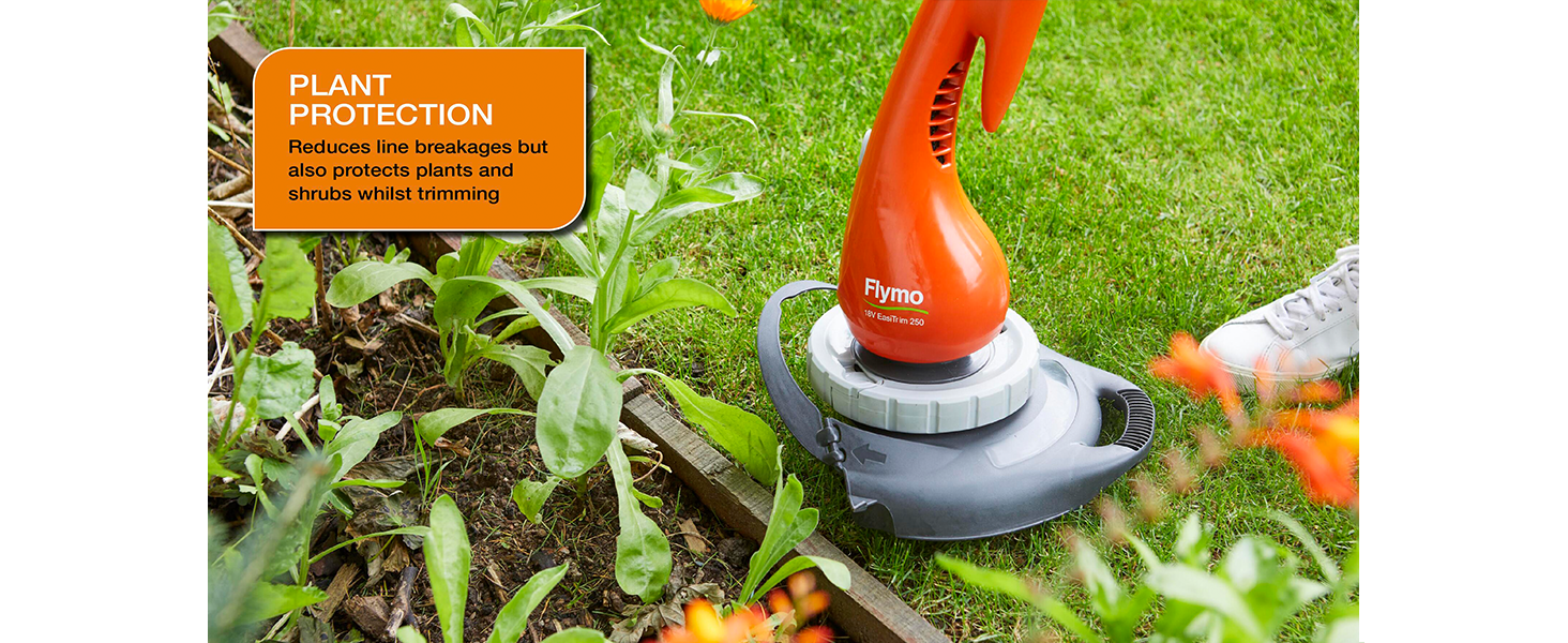 The plant guard preserves the line and protects plants and shrubs from damage when trimming close.