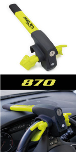 artago, anti-theft, auto, alarm, car, dashboard, steering wheel, padlock, 870, yellow