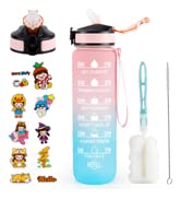 Sports Water Bottle with Straw 1 Litre, KETIEE Motivational Water Bottle with Time Markings BPA F...
