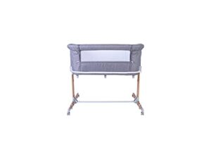 Red Kite Nebula Bedside Crib - Adjustable Drop Side/Co-Sleeper Cot Suitable from Birth (Soft Dove Grey/Wooden Effect)