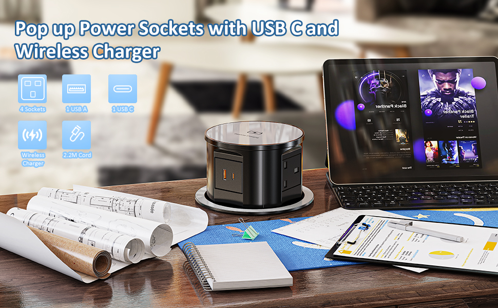 Desktop Power Socket Extension with 2 USB