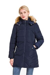 Polydeer Women's Classic Winter Jacket Soft Thickened Vegan Down Coat Warm Puffer Parka w/Faux Fur Hood